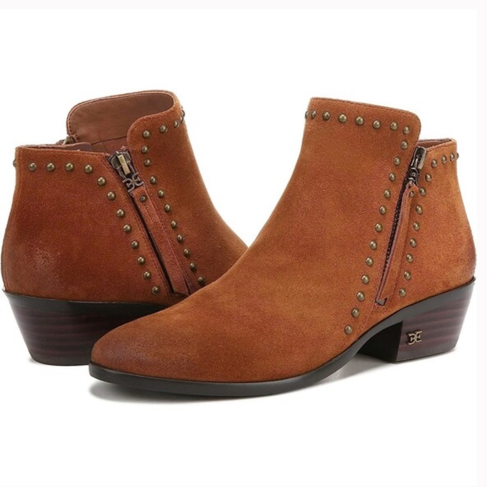 EUC Sam Edelman Paola Boots Women's 8.5 Brown Suede Studded Ankle Zip Bootie